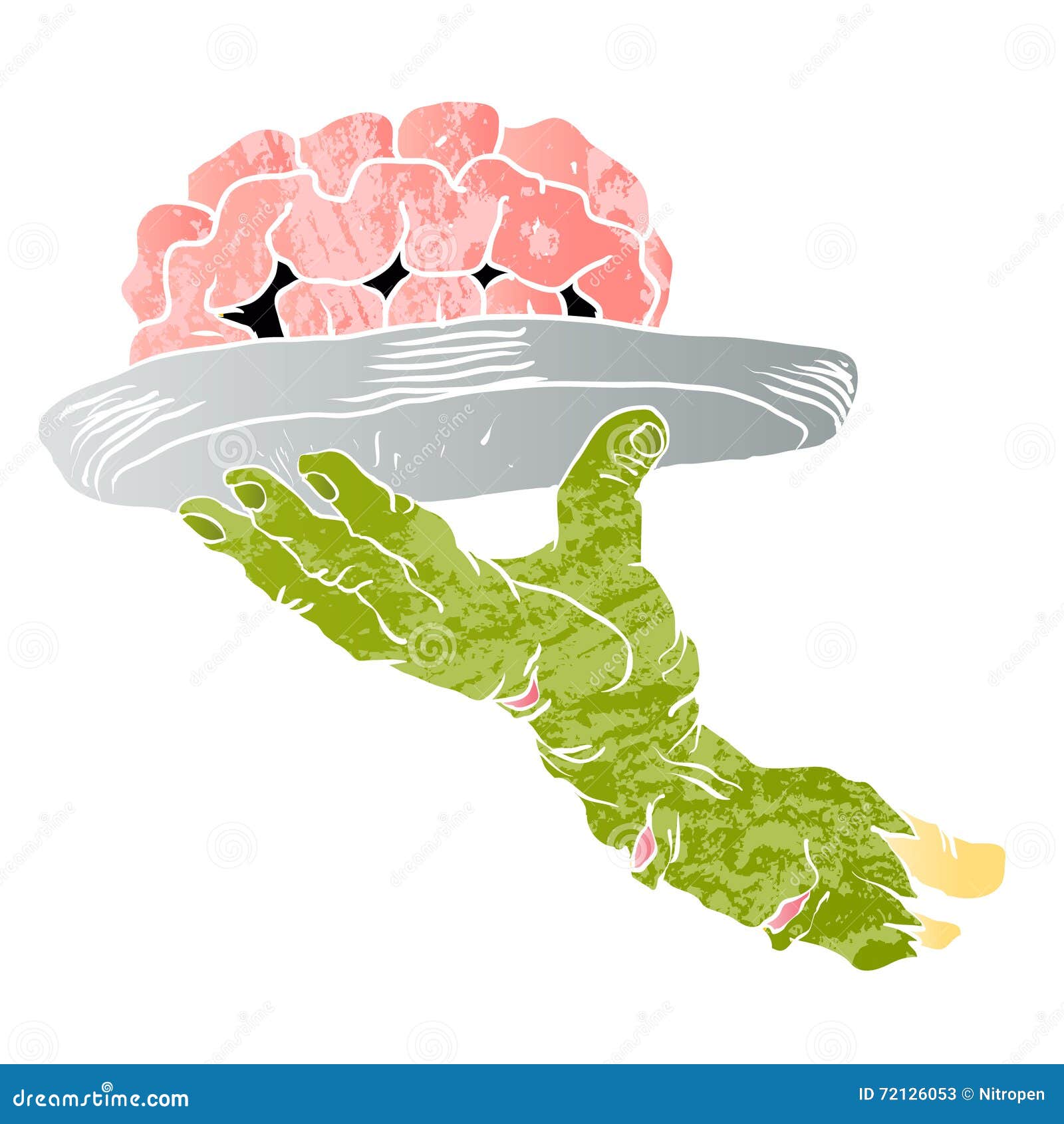 Zombie Serving Cooked Brains Vector Illustration | CartoonDealer.com