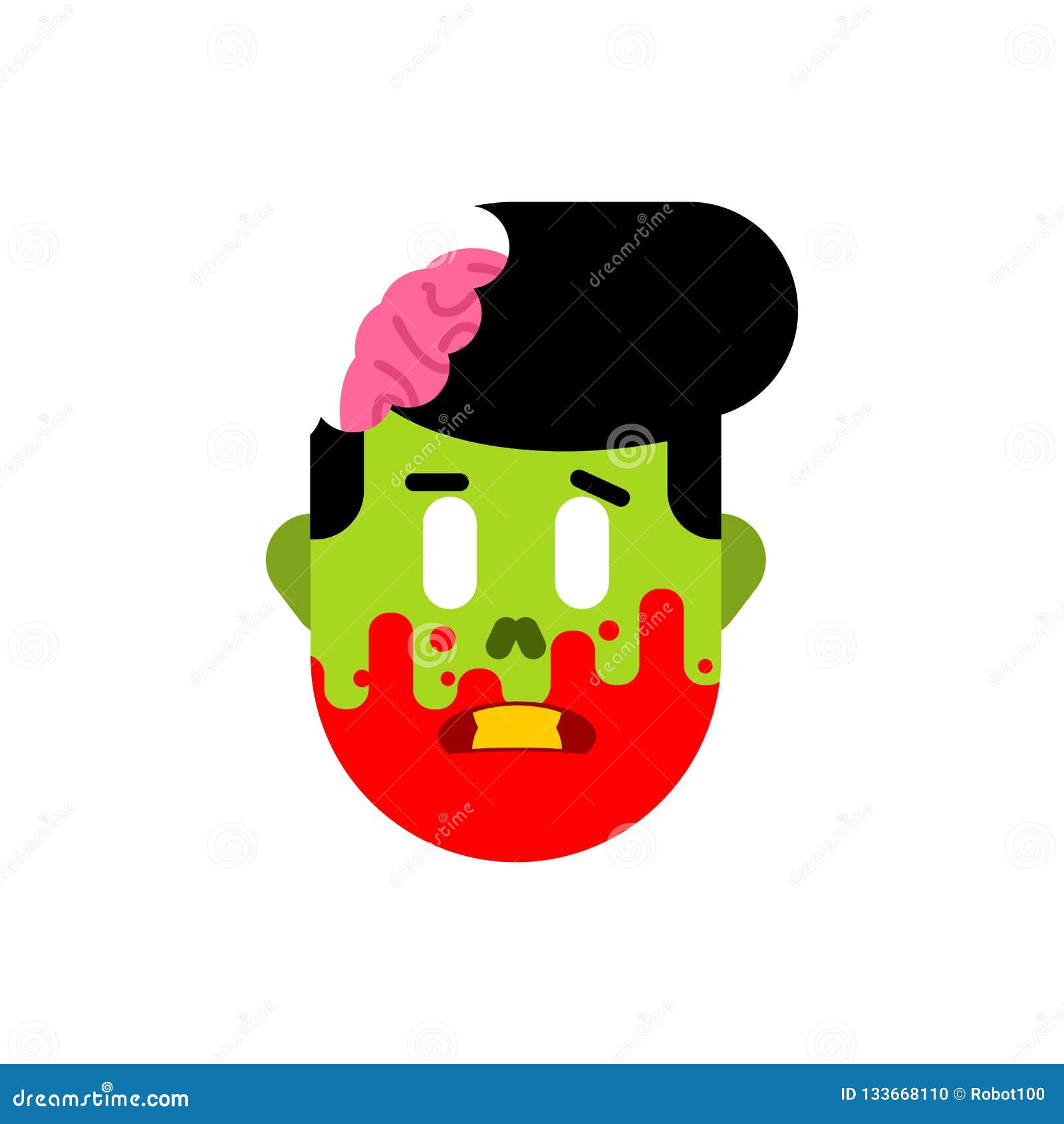 Zombie Head Isolated. Face Of Green Dead And Brains Inside Skull Stock