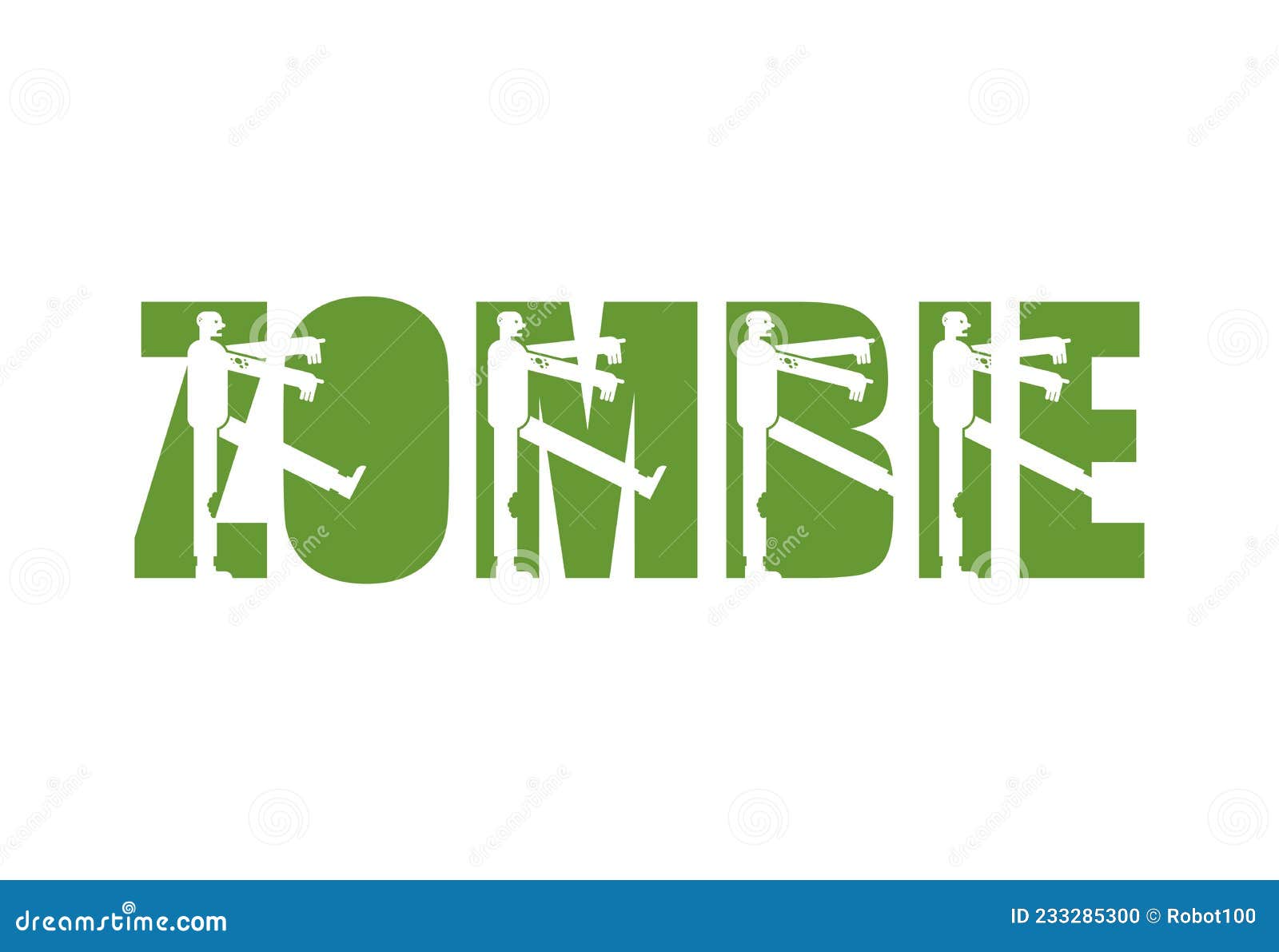 zombie lettering silhouette of in text. zombi typography. halloween object letters