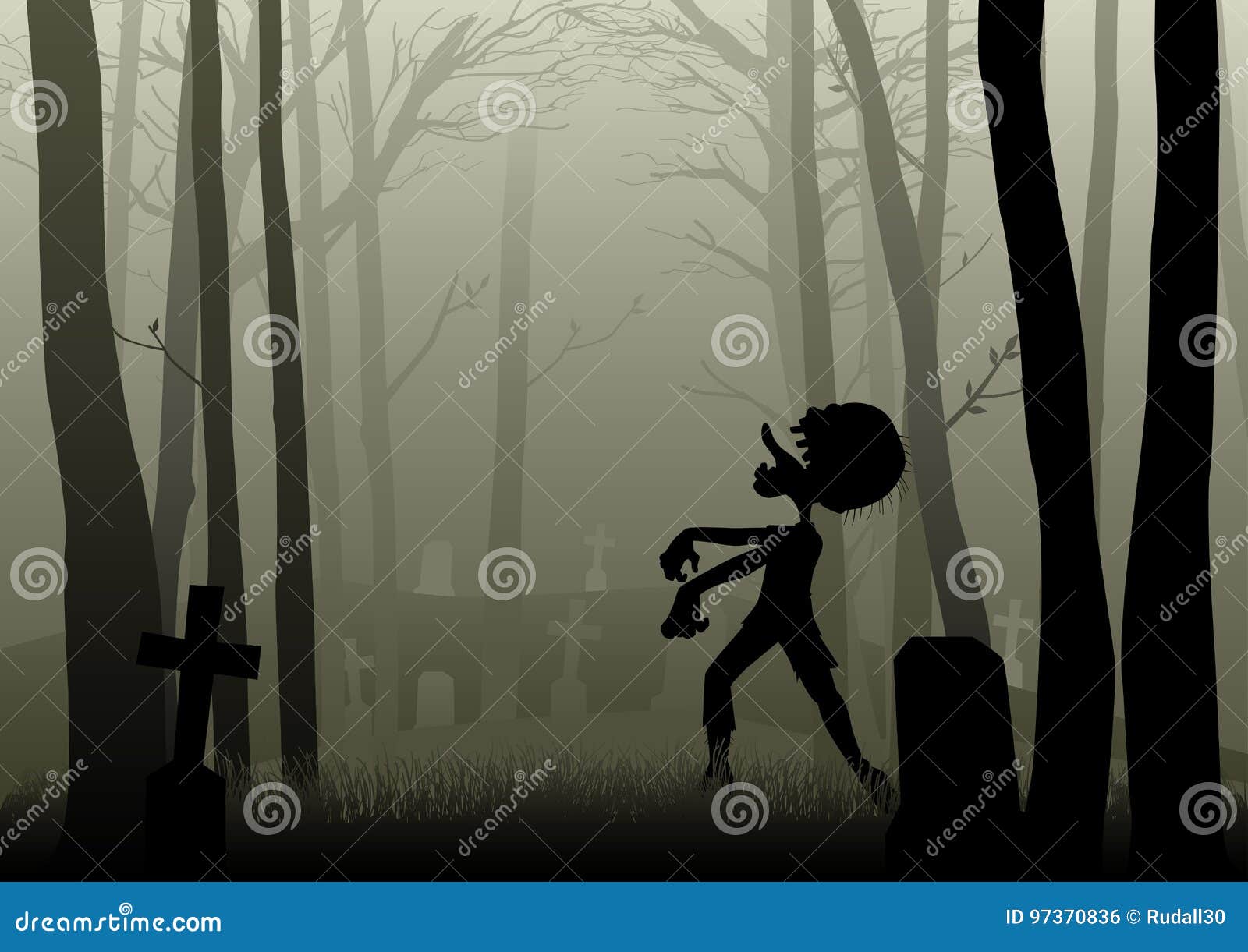 Zombie Walking In The Burnt Cemetery Royalty-Free Illustration