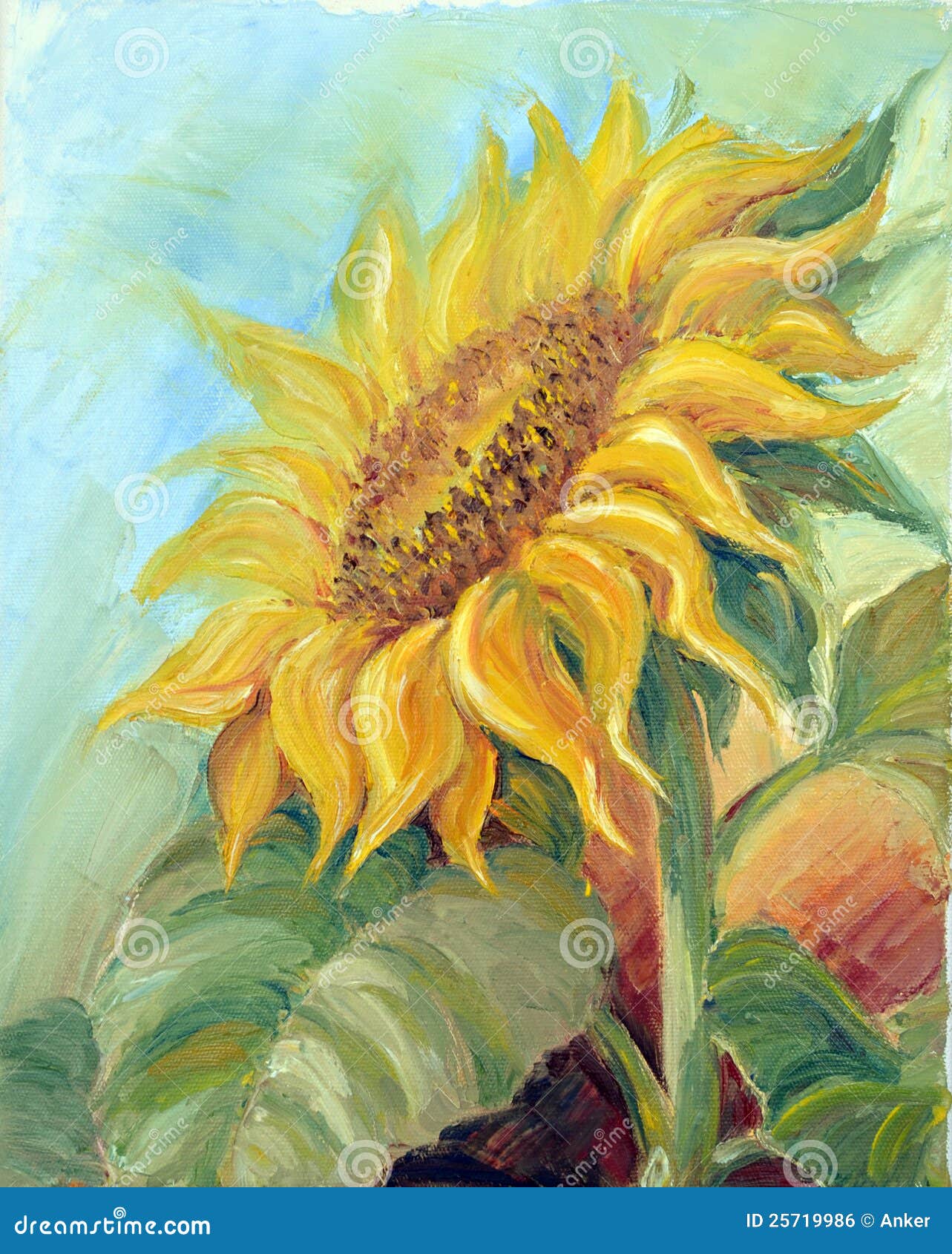 Zonnebloem, olie op canvas. Zonnebloem, olieverfschilderij op canvas