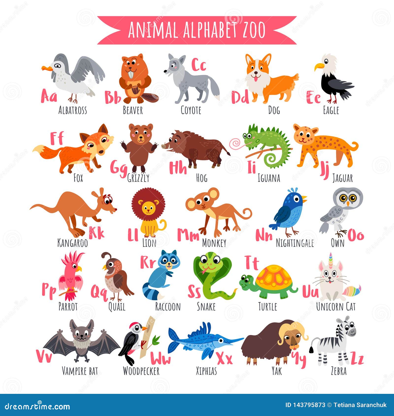 Zoo Alphabet A Z Animal Alphabet Vector Poster Stock Vector Illustration Of Cartoon Language 143795873