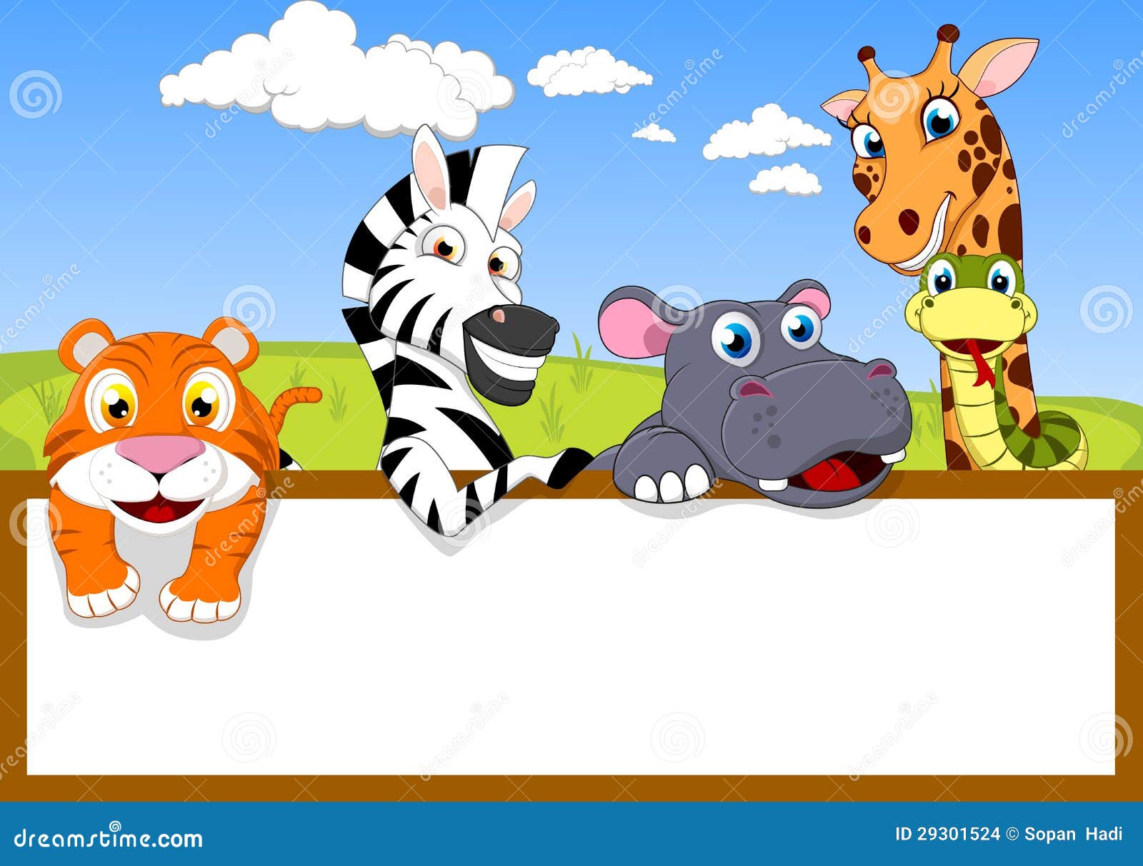 Zoo Animal with Wooden Sign Stock Vector - Illustration of adorable,  cheerful: 29301524, image size:1600x1213