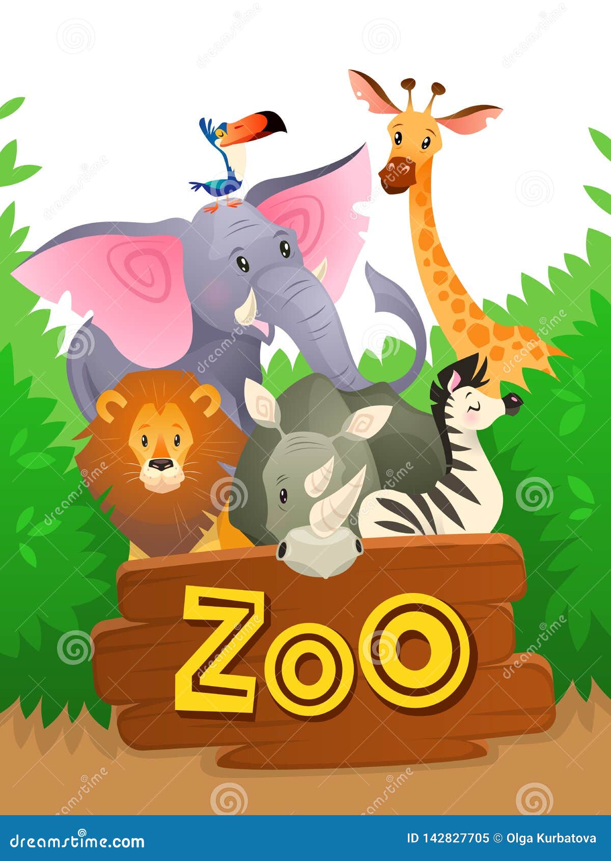 Zoo Animals. African Safari Wildlife Cute Groups Wild Animal Zoo Banner  Jungle Nature Funny Green Landscape Background Stock Vector - Illustration  of landscape, advertising: 142827705