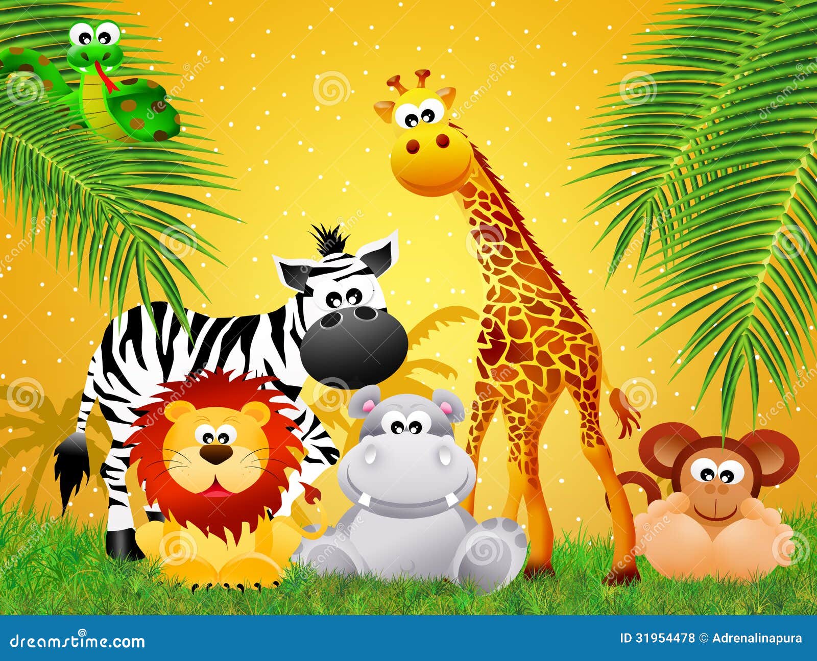 Zoo animals cartoon stock illustration. Illustration of trees - 31954478