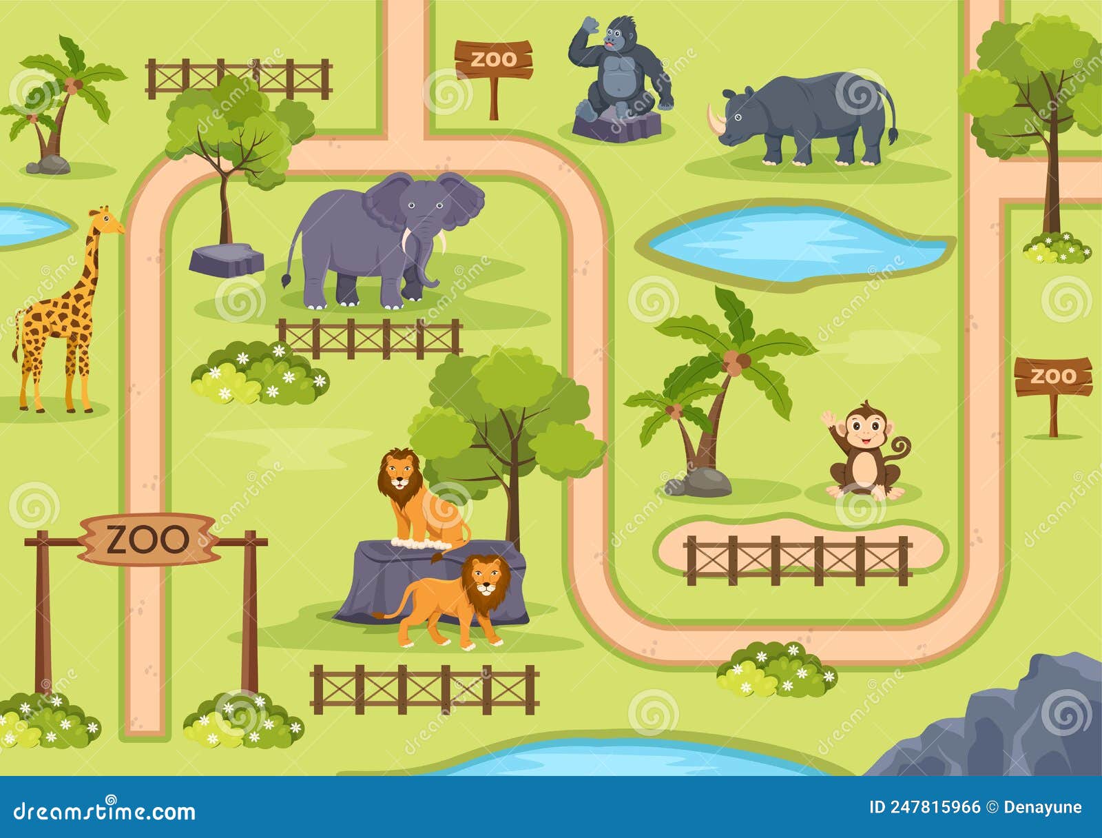 Zoo Map with Cage and Outdoor Park Entrance To Find Out Where the Animals  in Cartoon Vector Illustration Stock Vector - Illustration of open,  elephant: 247815966