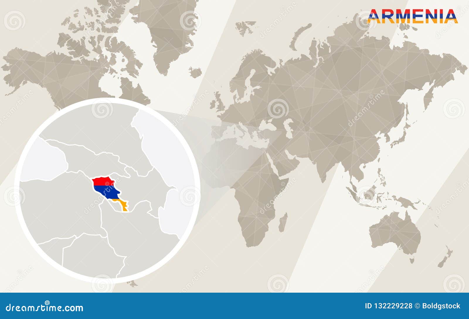 Zoom on Armenia Map and Flag. World Map Stock Vector Illustration of