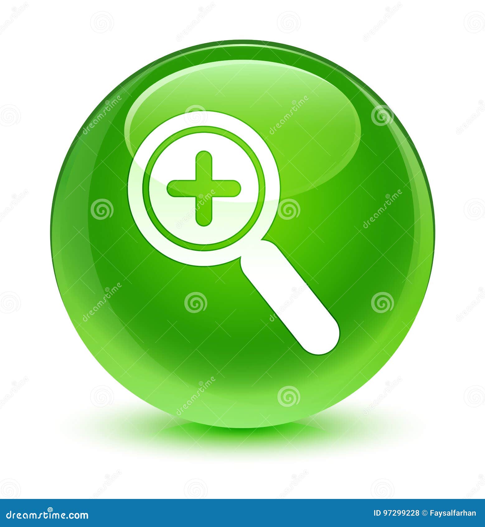 Zoom in Icon Glassy Green Round Button Stock Illustration