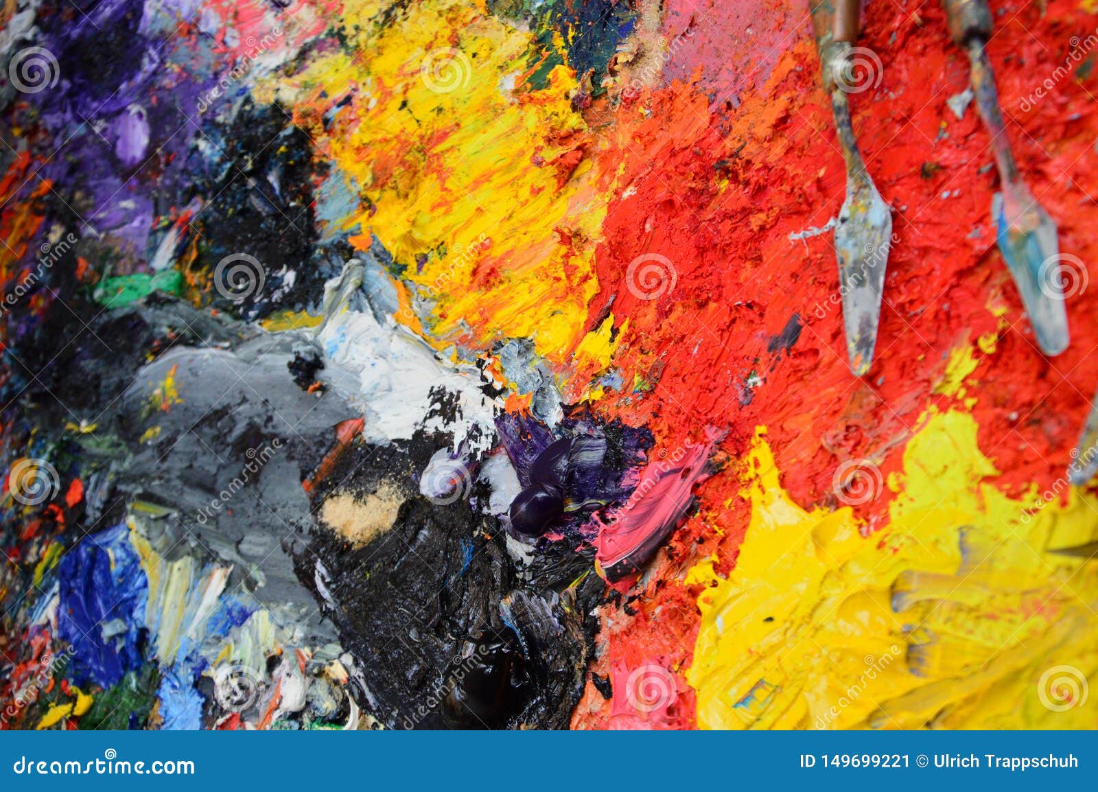 Zoom on a Painter`s Palette in His Stock Image Image of
