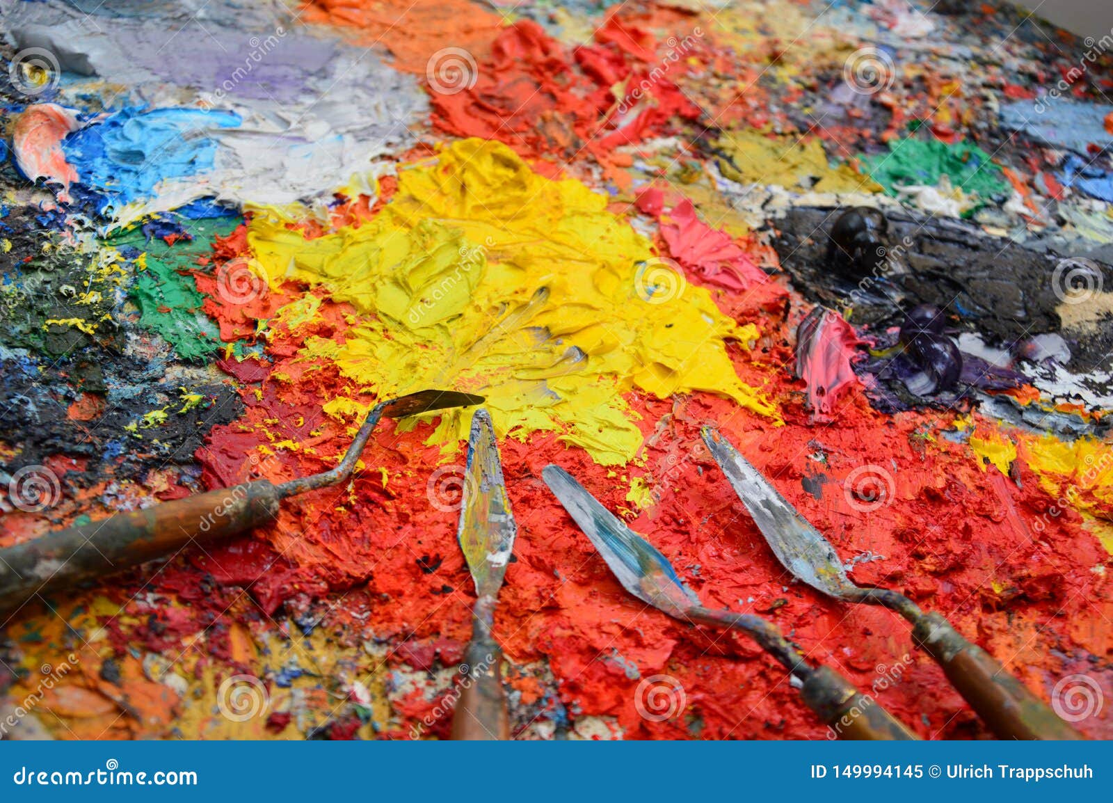 Zoom on a Painter`s Palette in His Stock Image Image of blue