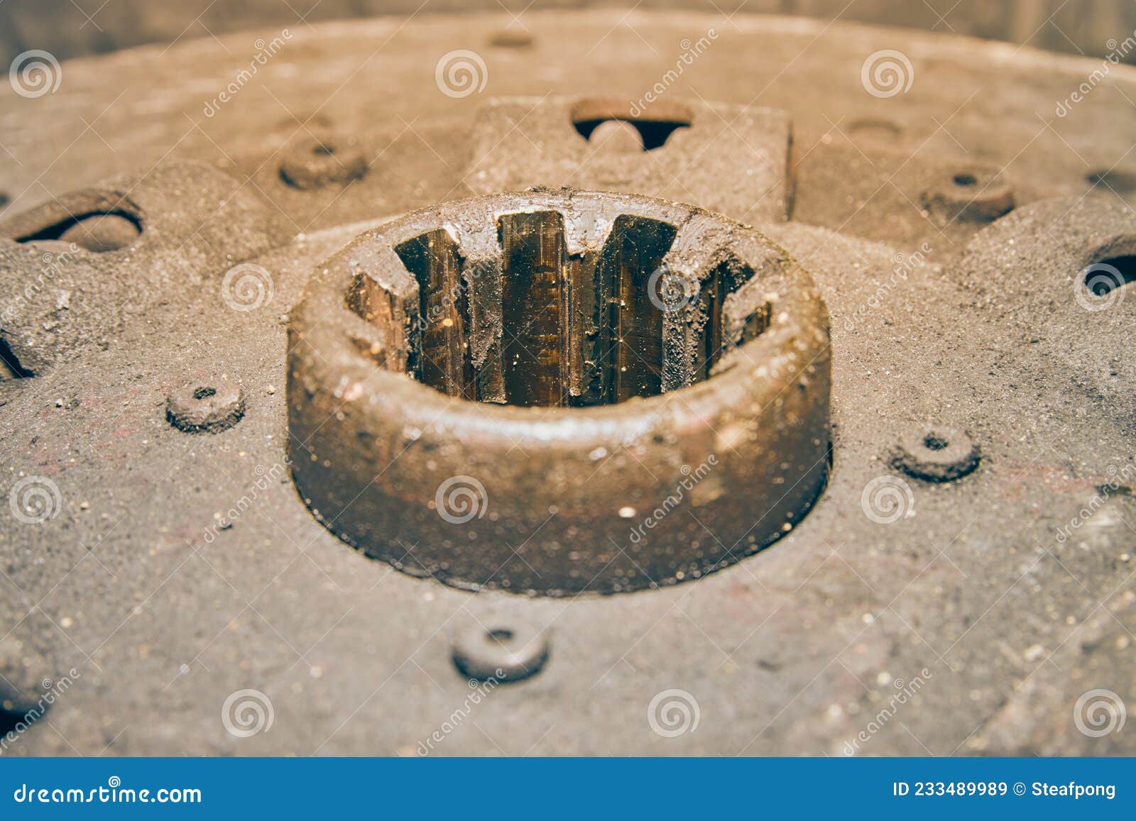 zoom view spline hole of clutch disc in vintage tone