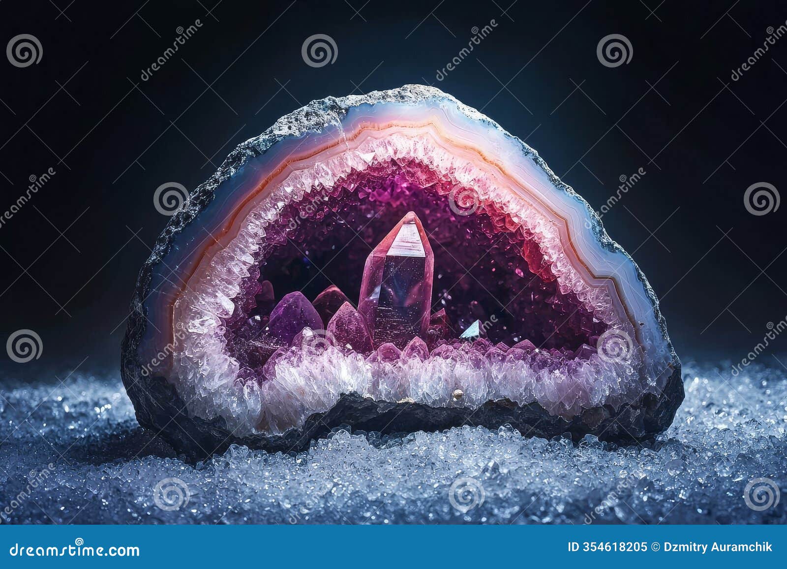 a zoomed-in image of an agate, emphasizing the semi-precious stone's signature layers and crystal formations