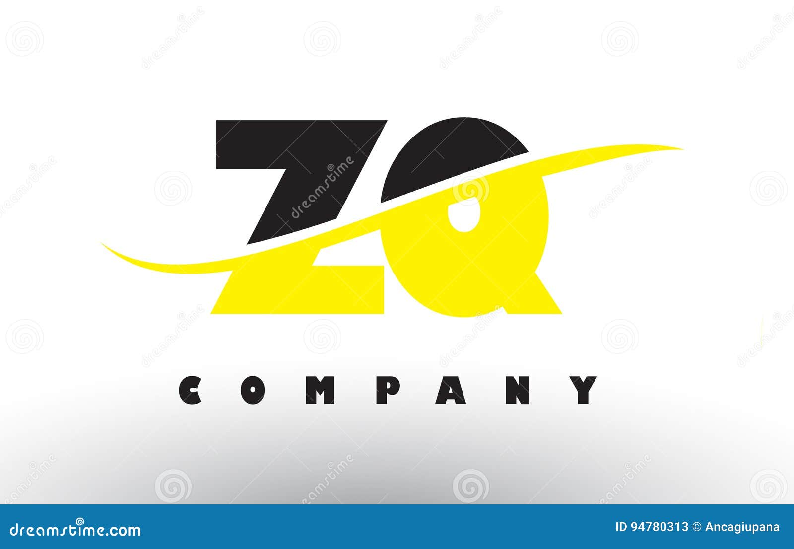 Zq Z Q Black And Yellow Letter Logo With Swoosh Stock Vector