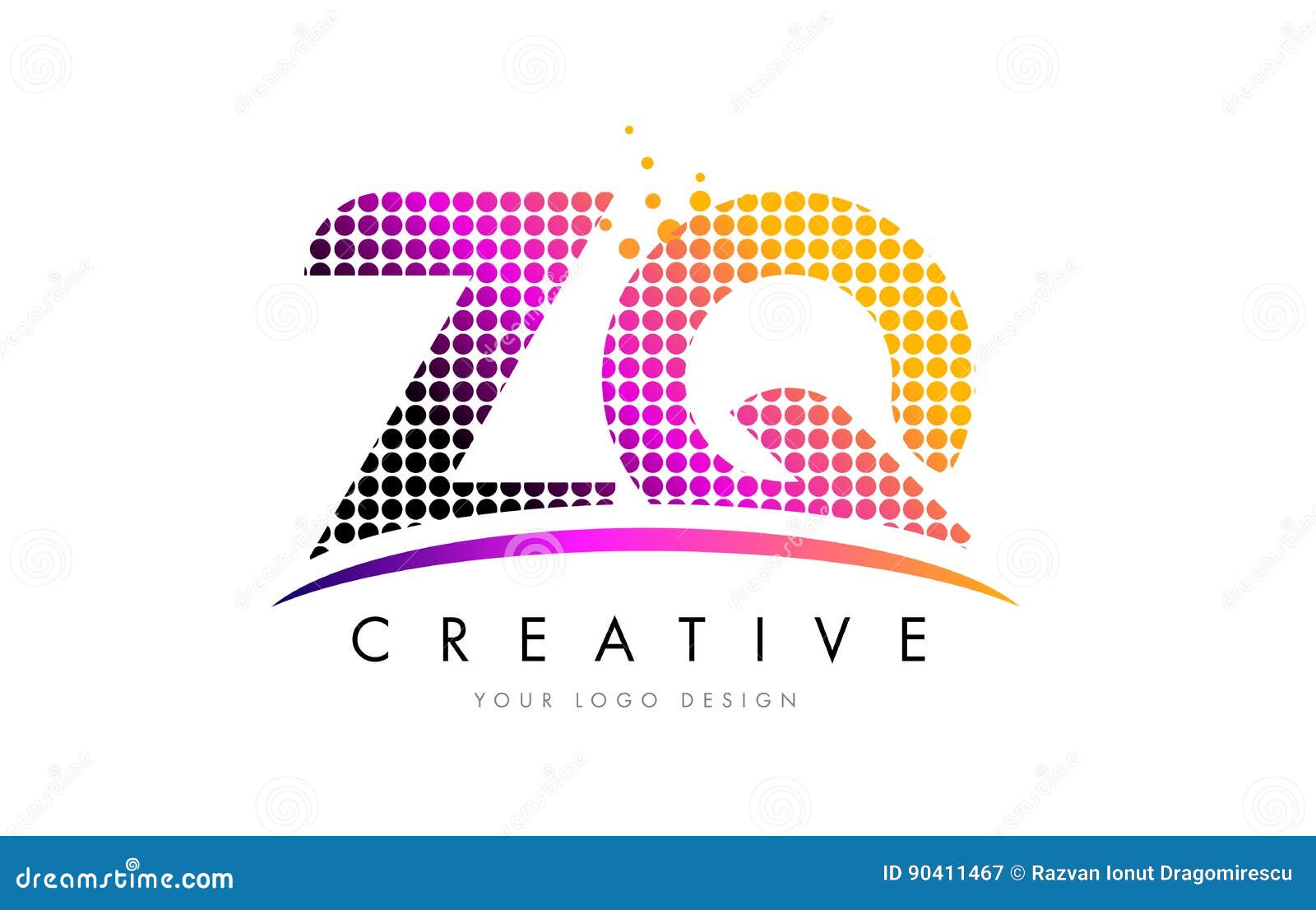 Zq Z Q Letter Logo Design With Magenta Dots And Swoosh Stock Vector