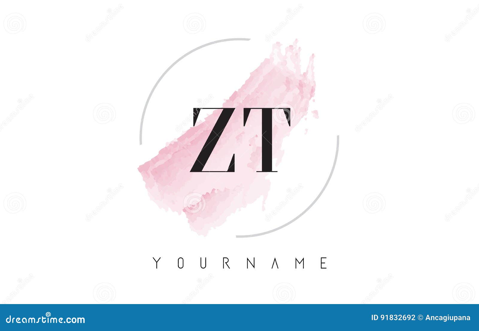 zt z t watercolor letter logo  with circular brush pattern