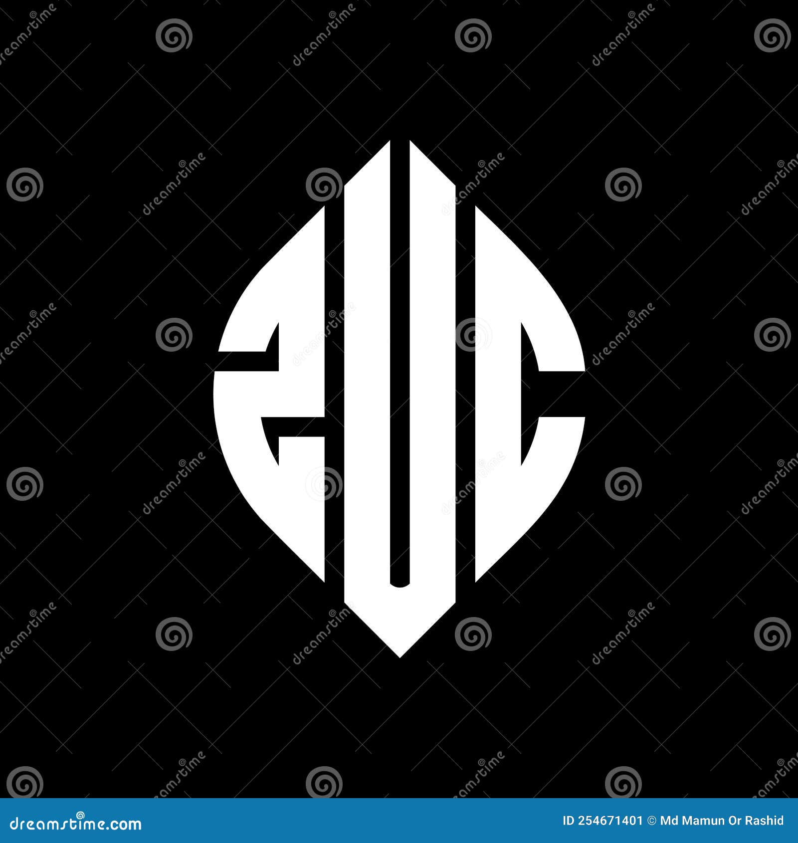 zuc circle letter logo  with circle and ellipse . zuc ellipse letters with typographic style. the three initials form a