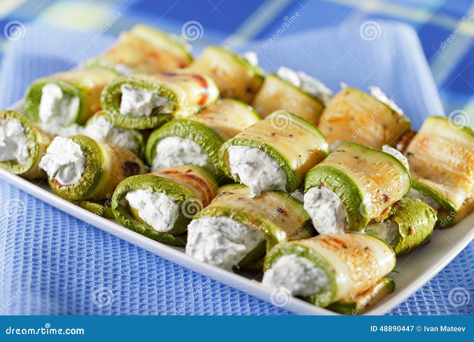 Zucchini Appetizer Rolls With Cream Cheese. Fried Vegetable Marrow