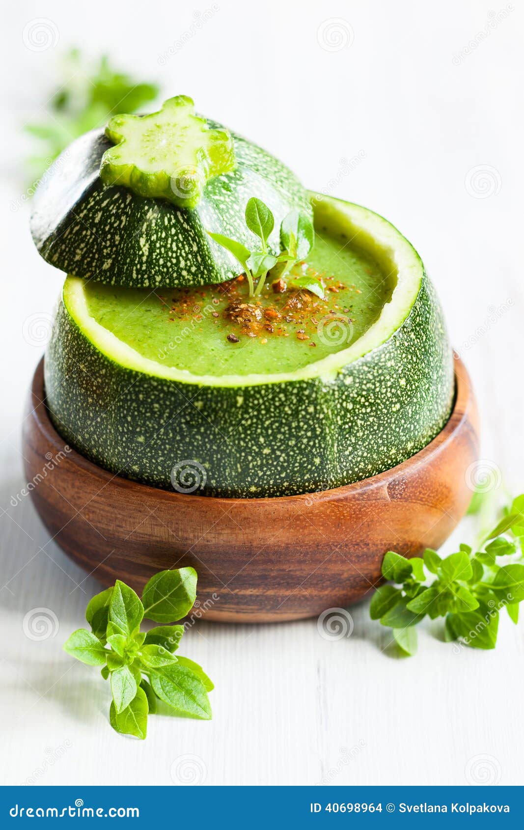 Zucchini cream soup stock photo. Image of basil, bowl 40698964