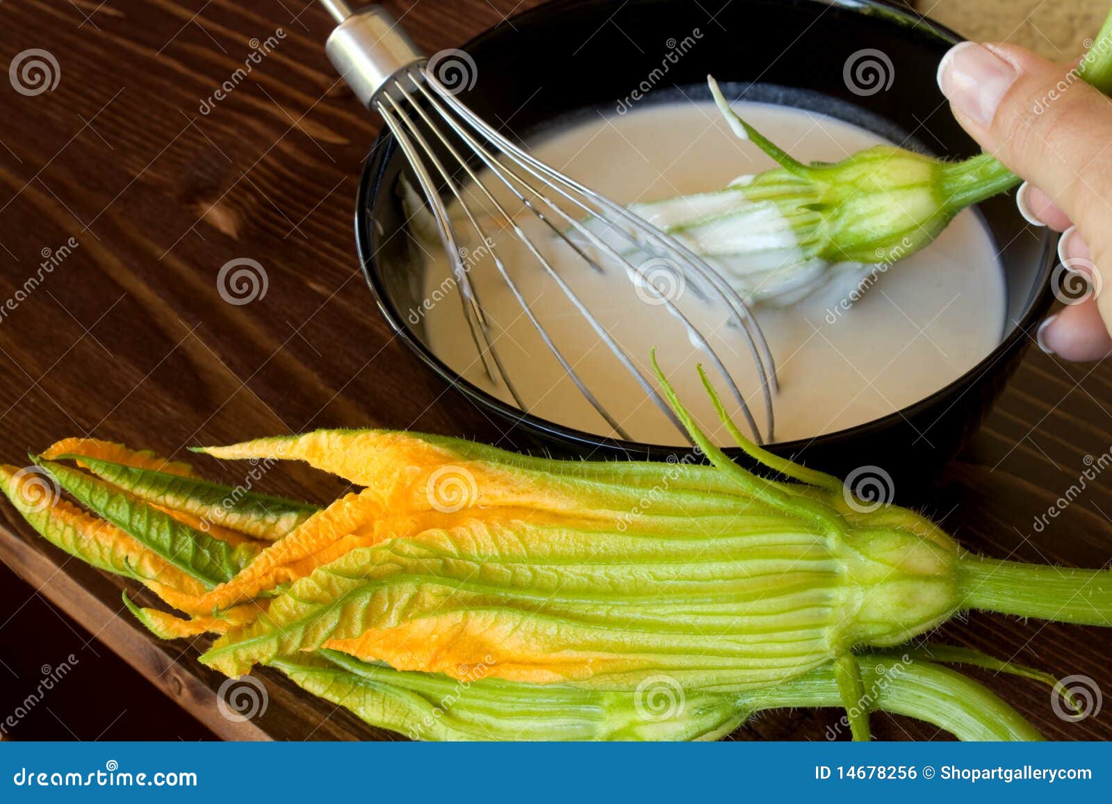 Zucchini Flowers and Batter Stock Photo Image of salted, cuisine