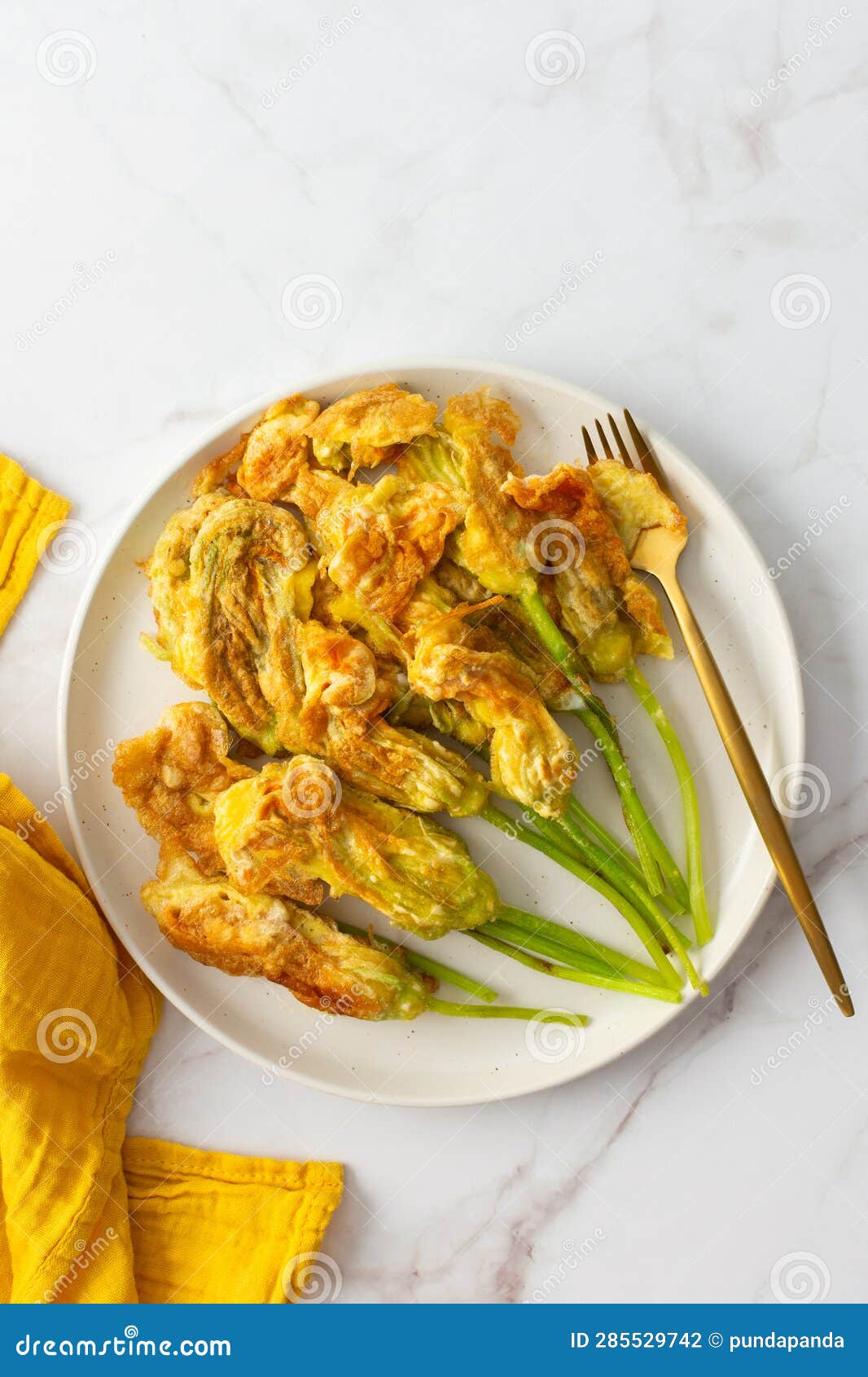 Zucchini flowers in batter stock photo. Image of healthy 285529742