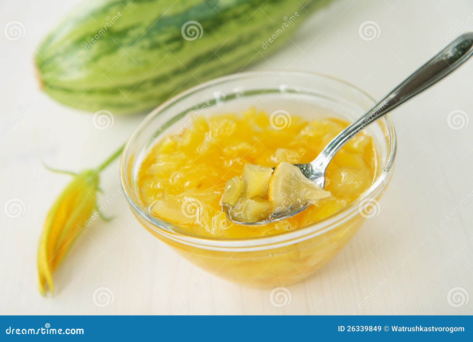 Zucchini jam with lemon stock image. Image of food, spoon 26339849
