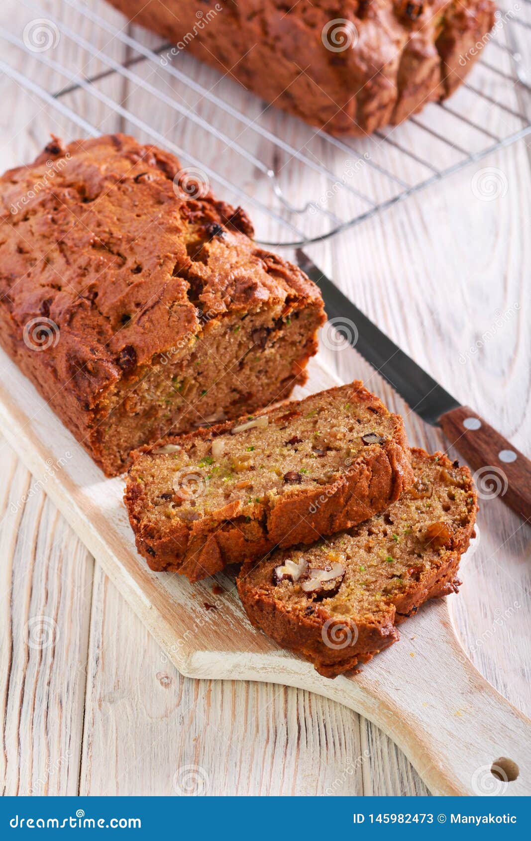 Zucchini Loaf with Nuts and Raisin, Sliced Stock Image Image of