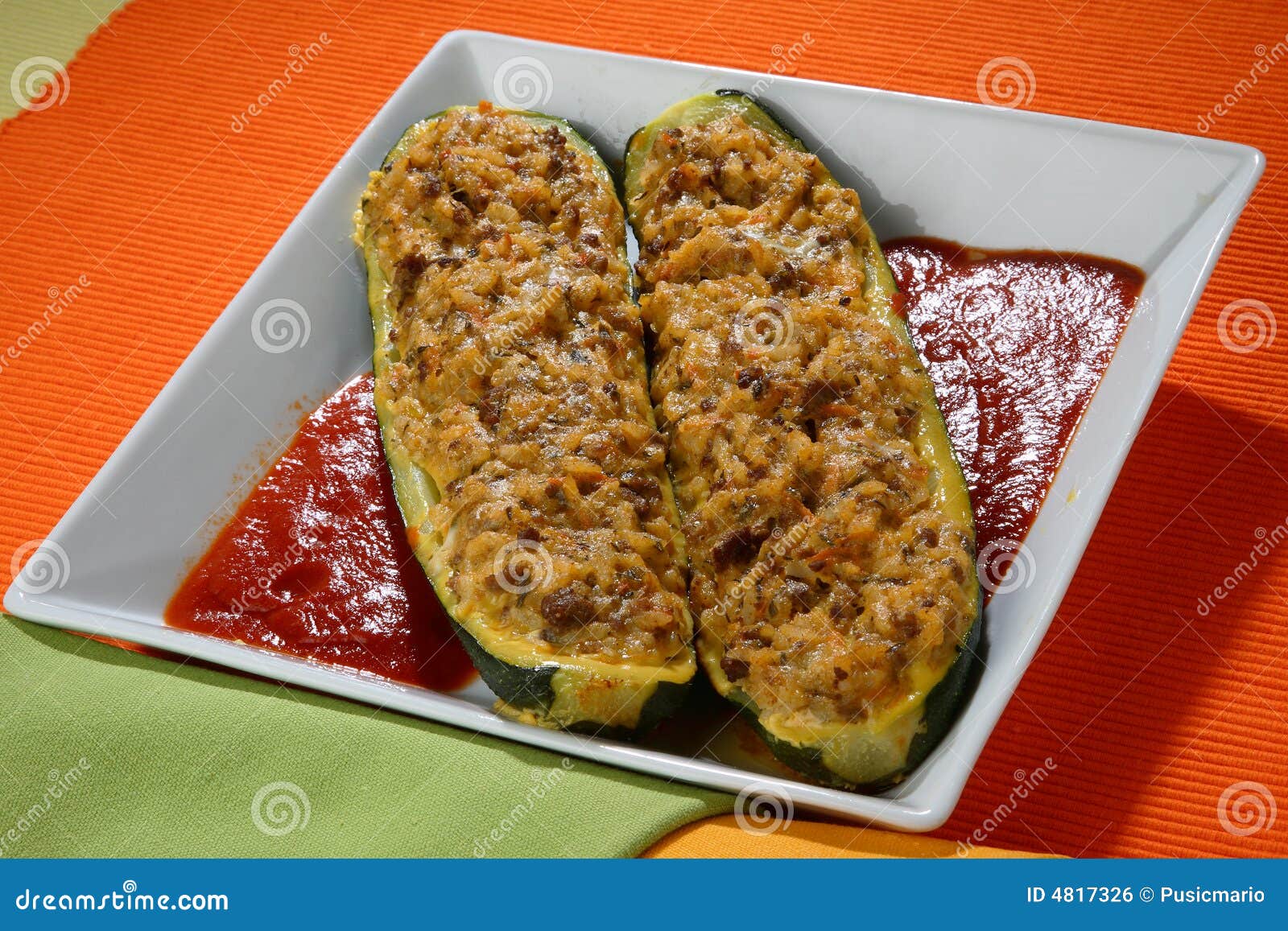 Zucchini with Minced Meat Filling Stock Photo Image of courgette