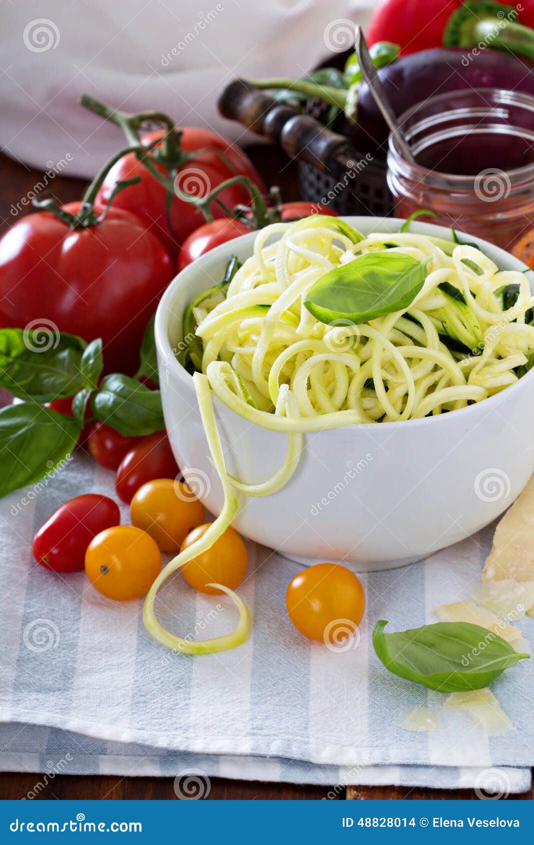 Zucchini Noodles in a Bowl with Fresh Vegetables Stock Photo Image of