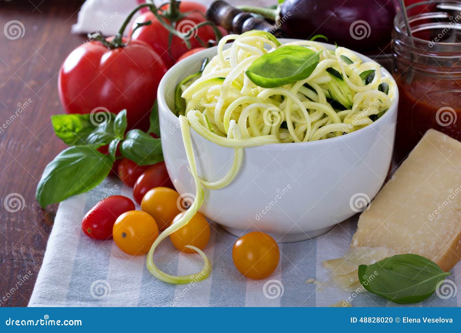 Zucchini Noodles in a Bowl with Fresh Vegetables Stock Photo - Image of ...