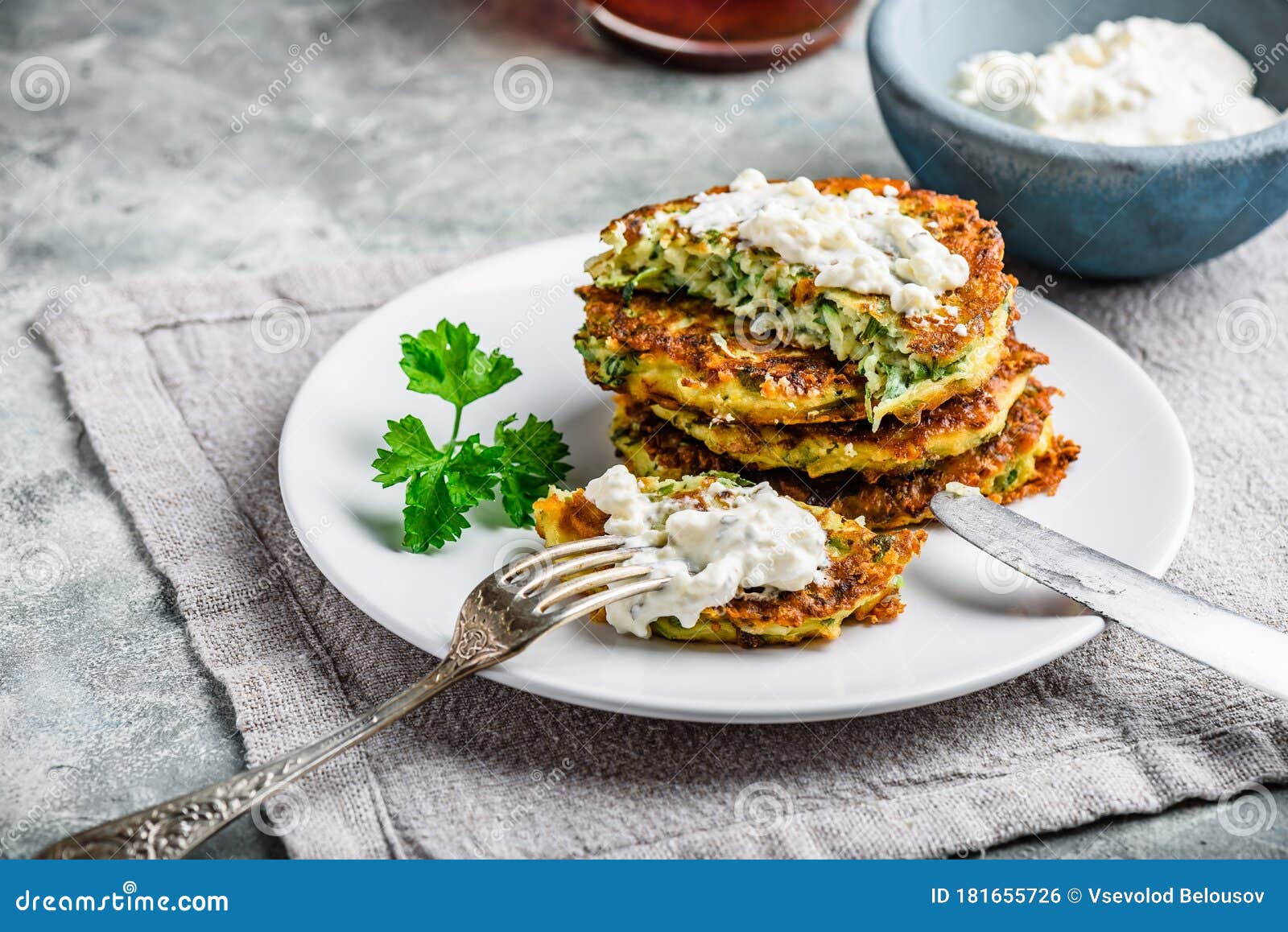 Zucchini Parmesan Pancakes with Dip Stock Photo Image of autumn