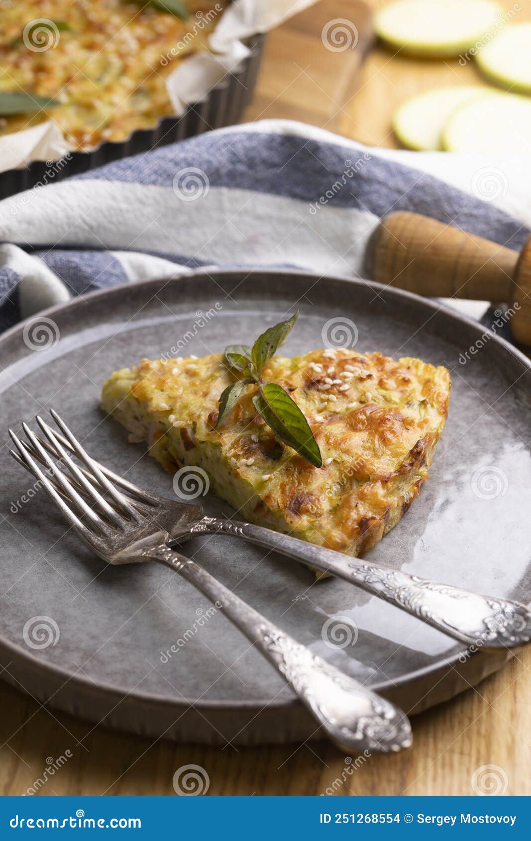 Zucchini Pie with Ham and Cheese Stock Photo Image of quiche, table
