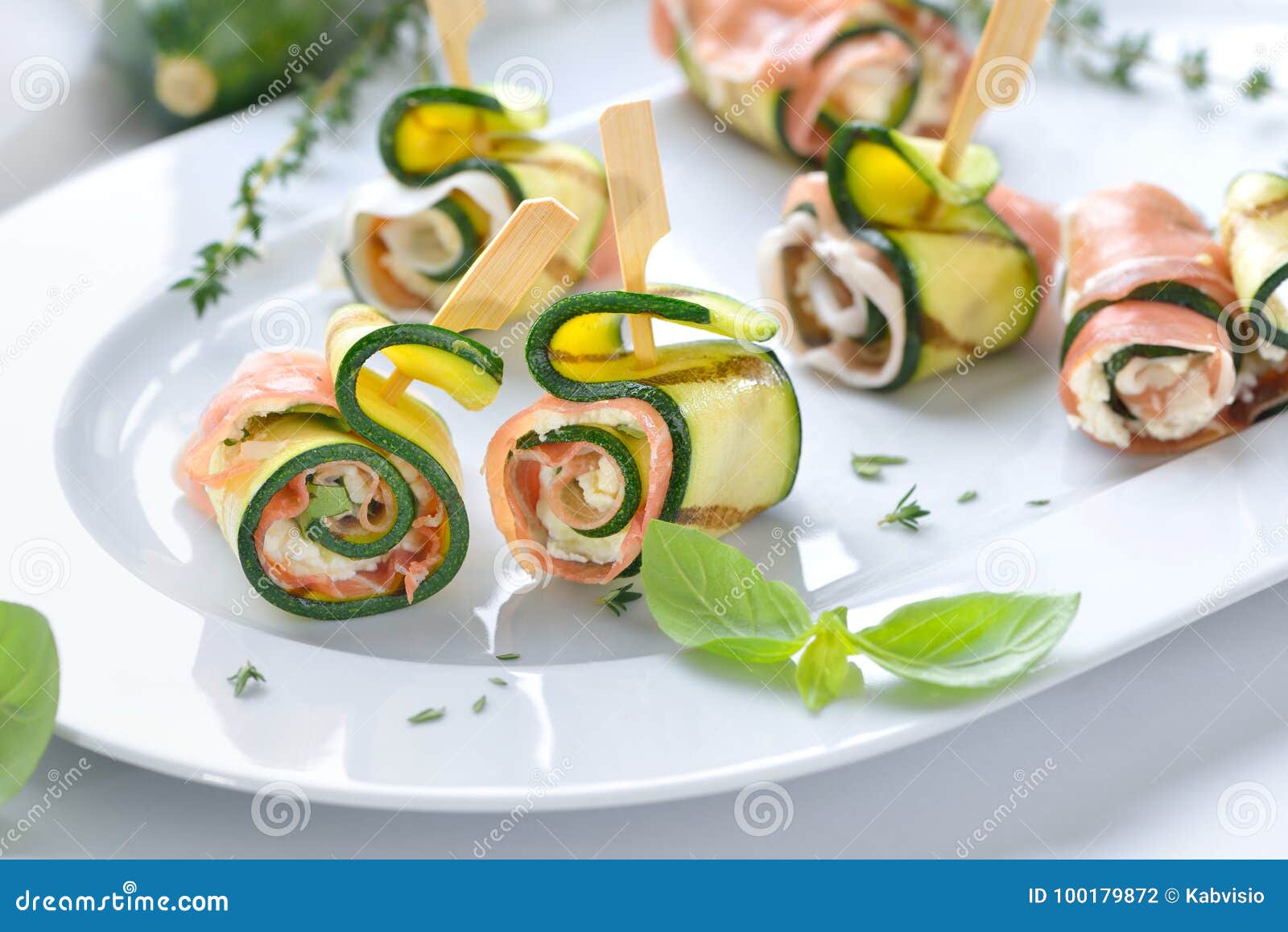 Zucchini Appetizer Rolls With Cream Cheese. Fried Vegetable Marrow