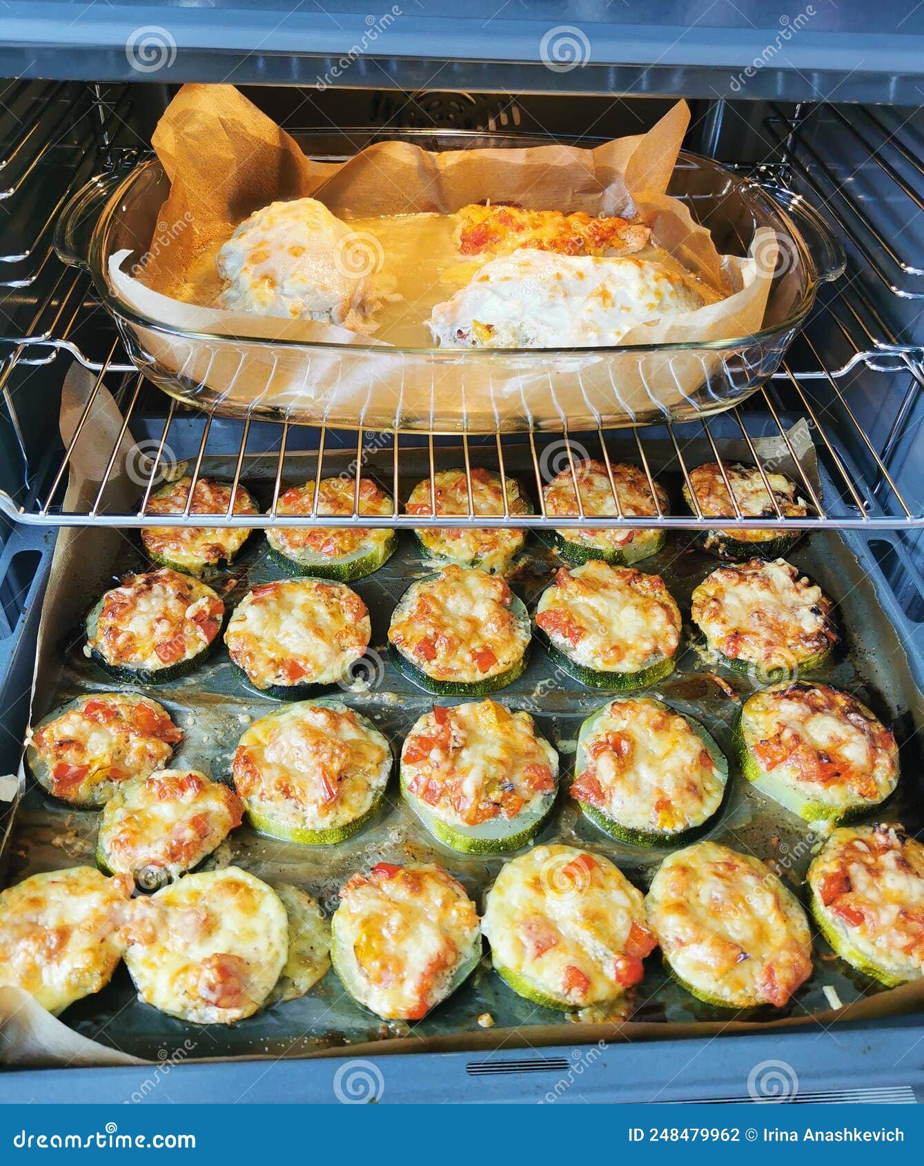 Zucchini Slices and Chicken Baked in the Oven. Stock Photo Image of