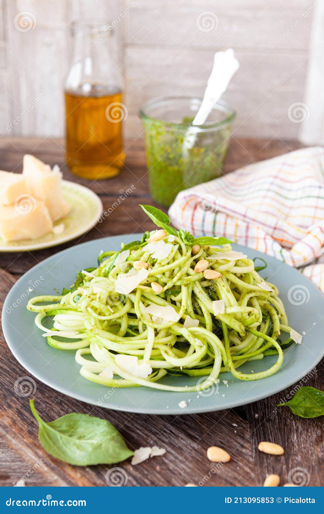 Zucchini Spaghetti with Pesto Stock Image Image of parmesan, meal