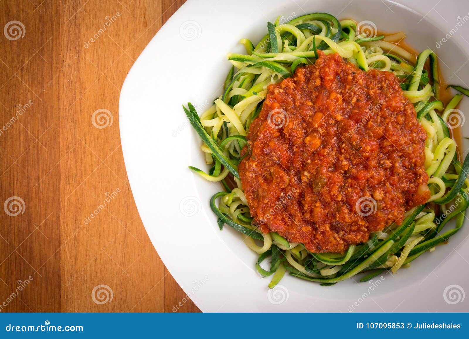 Zucchini Spaghetti Spiral with Tomato Sauce Stock Image Image of
