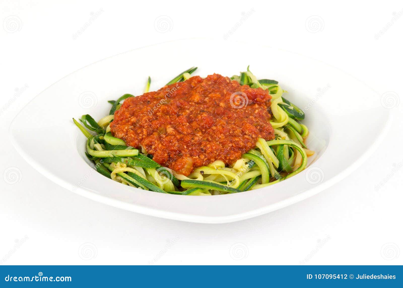 Zucchini Spaghetti Spiral with Tomato Sauce Stock Photo Image of