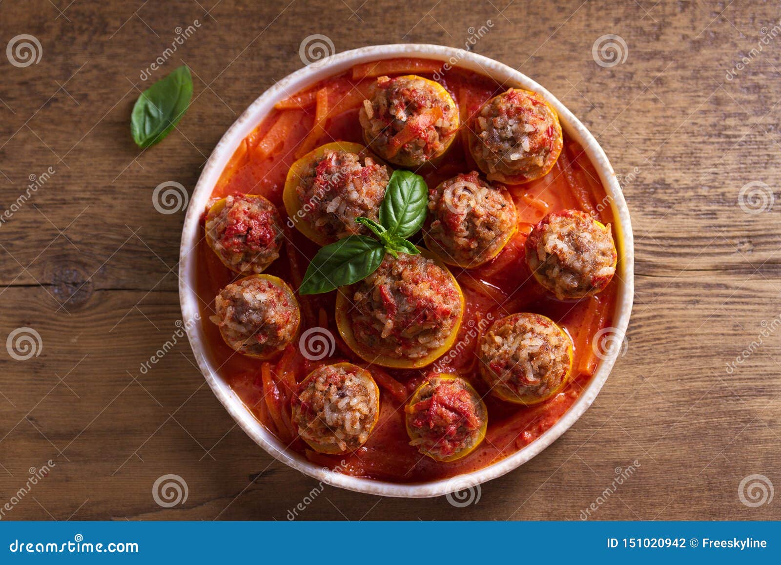 Zucchini Stuffed with Meat, Rice and Vegetables. Loaded Zucchini. Stock