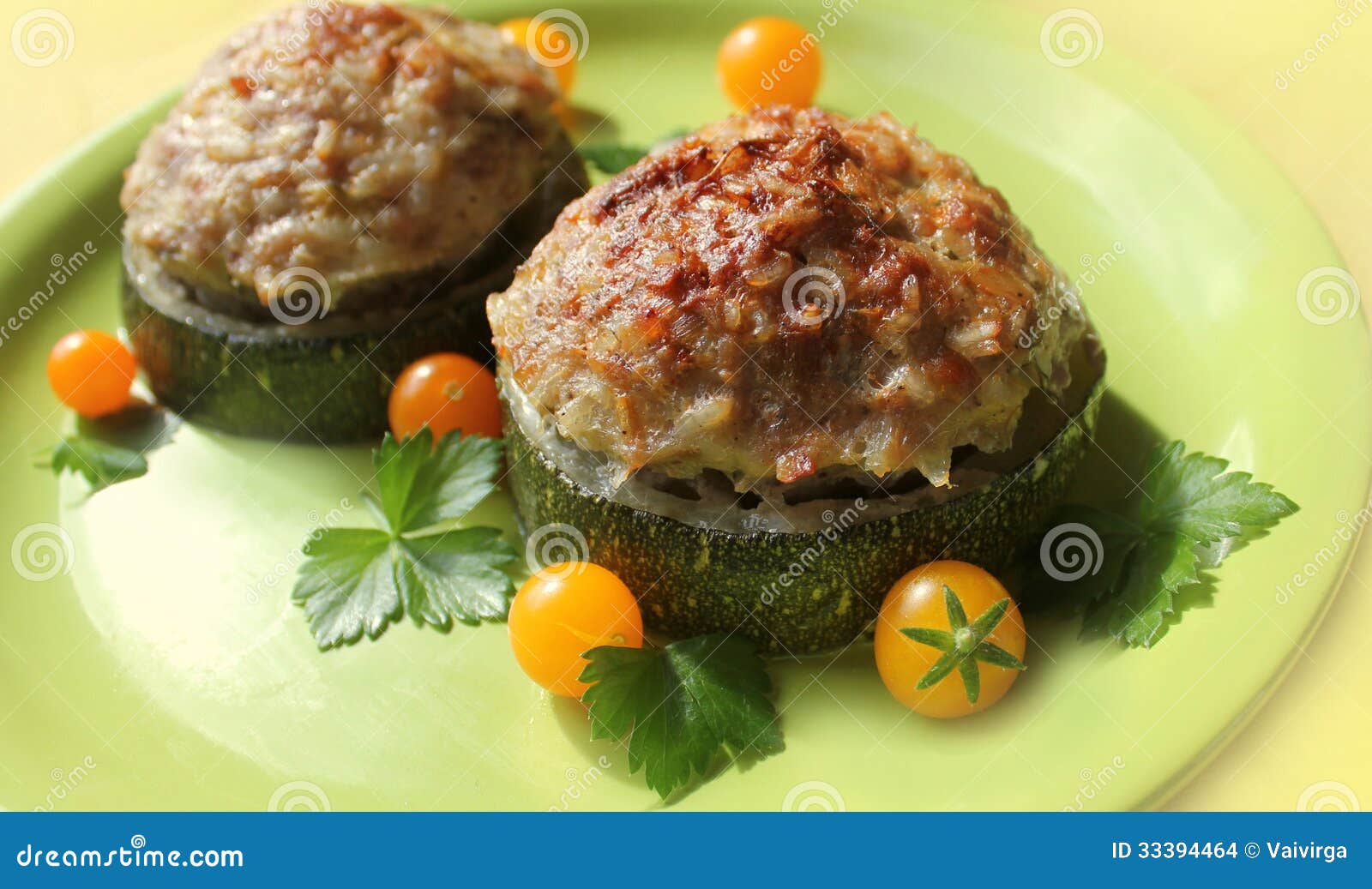 Zucchini Stuffed with Minced Meat and Rice Stock Photo Image of