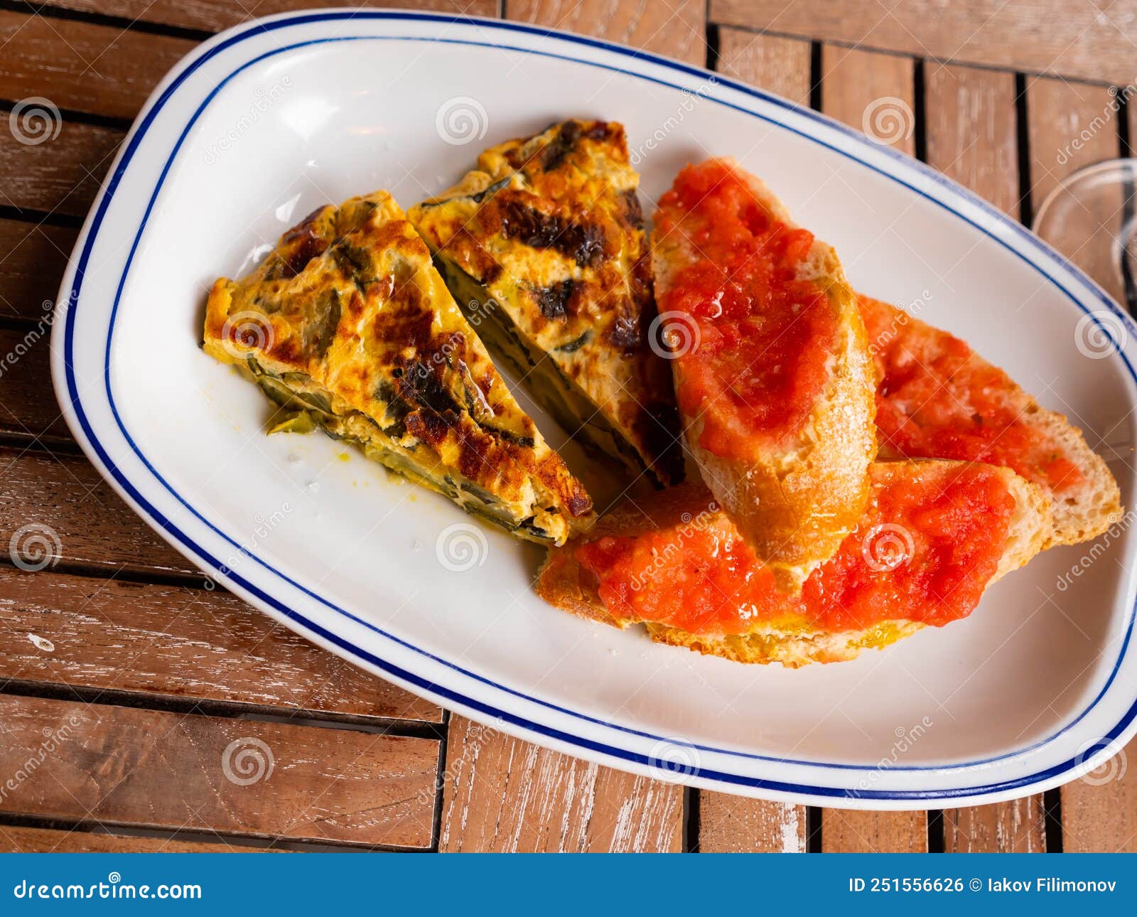 Zucchini Tortilla Skewer and Bread with Tomato Pulp. Spanish Dish ...