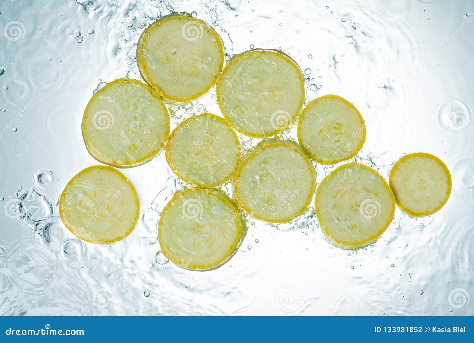 Zucchini Water Splash stock photo. Image of chunks, drop 133981852