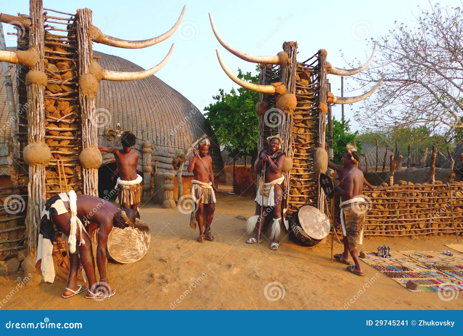 Zulu warriors stick-fighting, Shakaland, South Africa Stock Photo