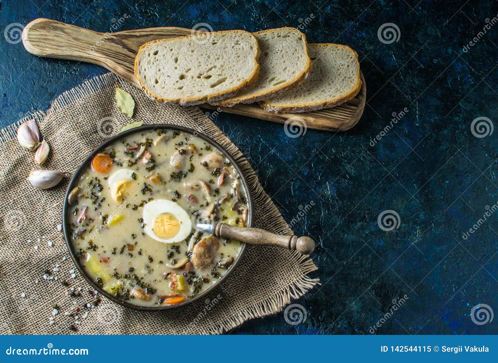 Zurek Polish Easter Soup with Eggs and White Sausage Stock Image