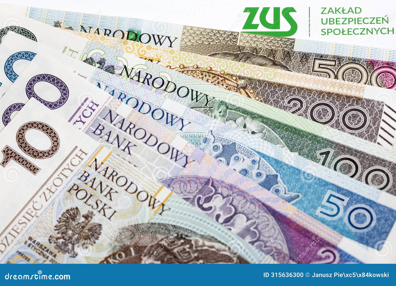 zus - polish social insurance institution - on the background of the polish zloty
