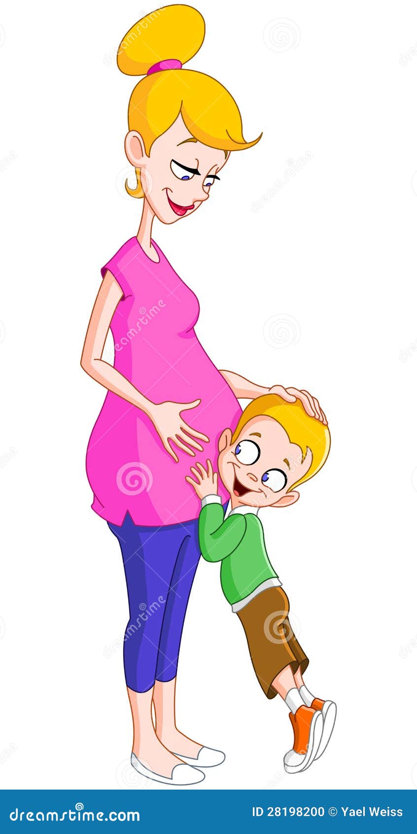 instructeur Barcelona middernacht Zwanger mamma met zoon vector illustratie. Illustration of aankondiging -  28198200