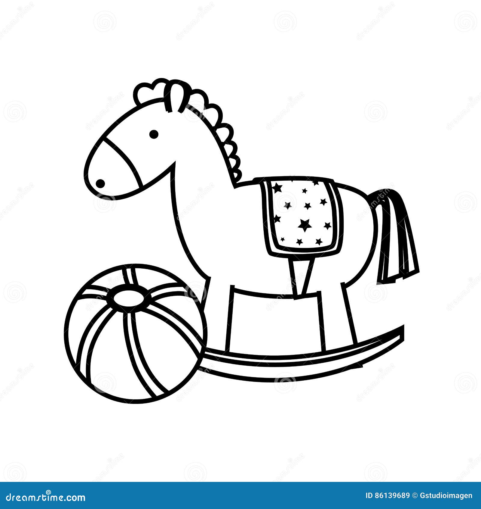 Tweet binding Knuppel Zwart-wit Contour Met Bal En Paardstuk Speelgoed Vector Illustratie -  Illustration of vorm, spel: 86139689