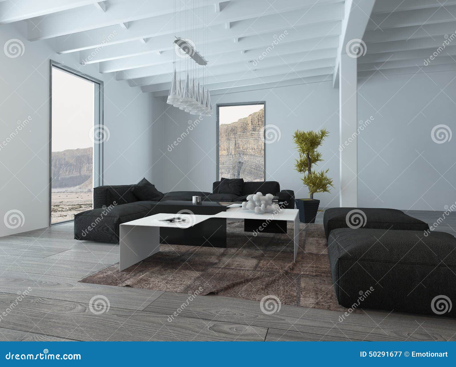 Zwart wit meubilair bij de woonkamer stock illustratie ... Greene muur woonkamer idee