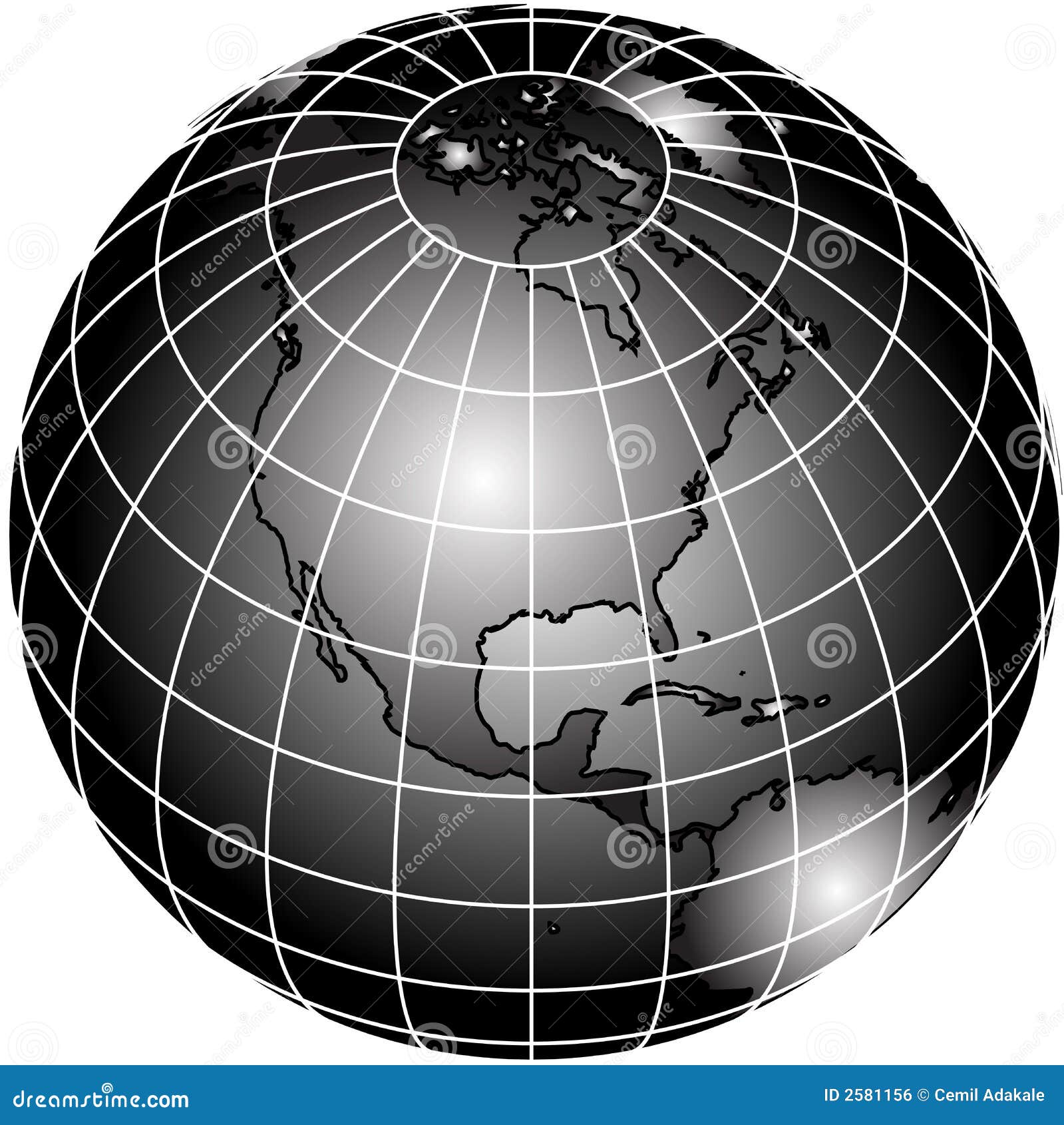 Zwart-witte wereldbol illustratie. Illustration of blauw - 2581156