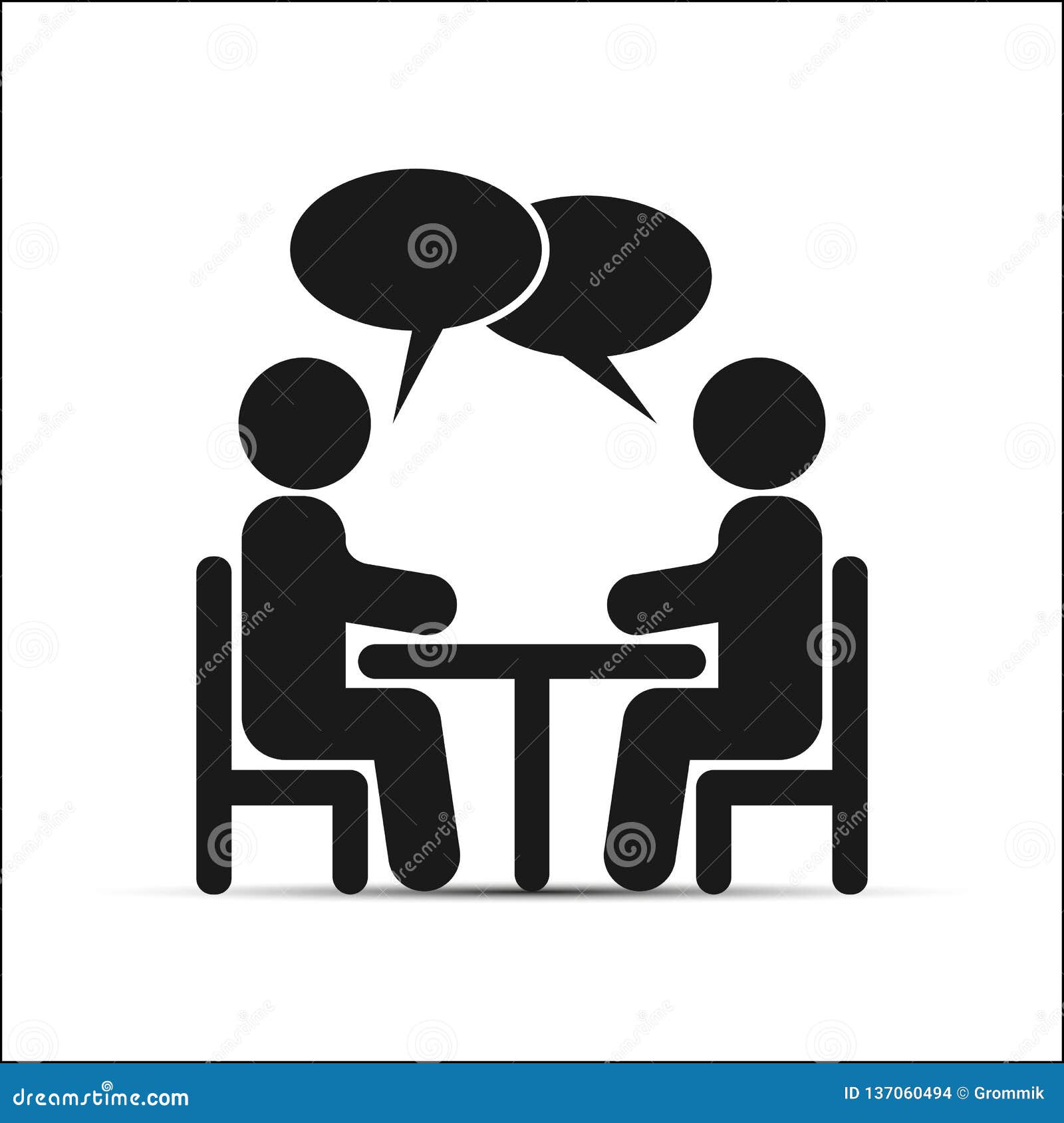 Zwei An Einem Tisch Sitzende Und Sprechende Leute, Einfache Zeichnung