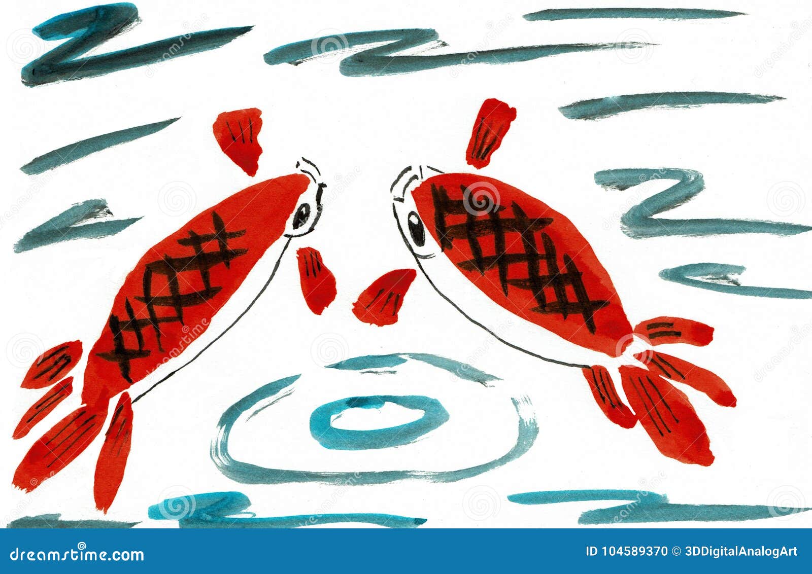 Zwei Japaner Koi Fish in Einem Teich Vektor Abbildung Illustration