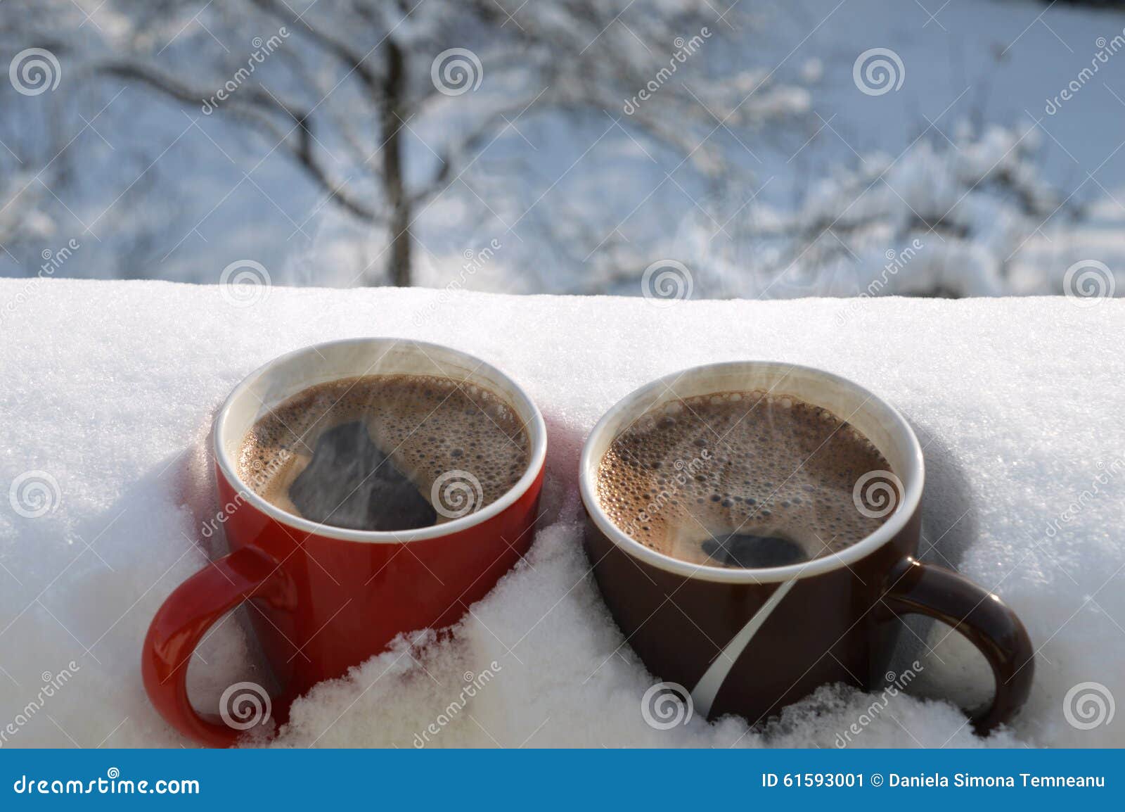 Zwei Kaffeetassen Im Schnee Stockbild Bild Von Schnee Zwei